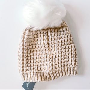 Kyi Kyi Handmade Pom Pom Two Toned Beanie Hat